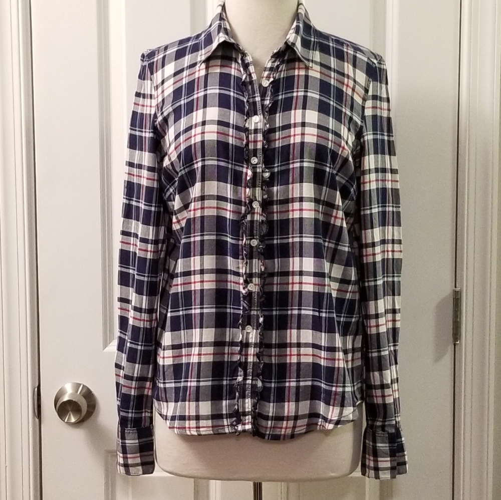 Aeropostale Plaid Ruffle Front Shirt